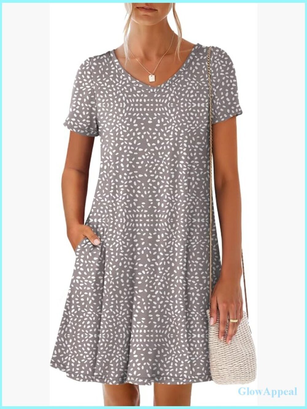 V-Neck Short Sleeve Floral Boho Mini Dress with Pockets